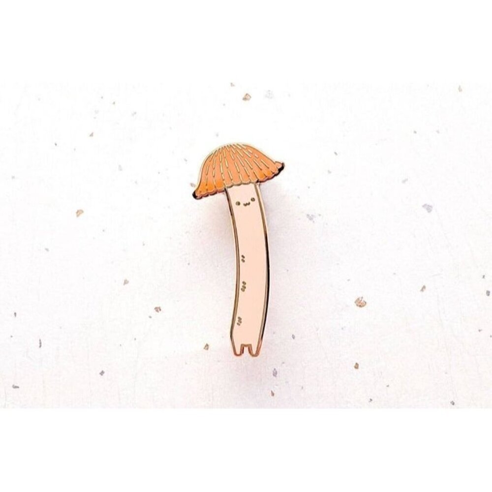 Chibi Orange Bonnet Mushroom Enamel Pin - Gold Plated Kawaii Jewelry & Brooch - Picture 5 of 9